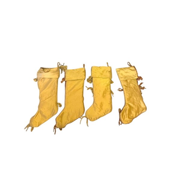 Victorian Set Of 4 Vintage Gold & Red Christmas Stockings Tassel & Cord Detail - Picture 4 of 15